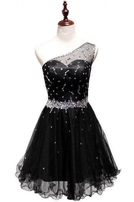 One Shoulder Homecoming Dress,black Homecoming Dresses,tulle Homecoming Dress,party Dress,short Prom Gown,backless Sweet 16 Dress,homecoming