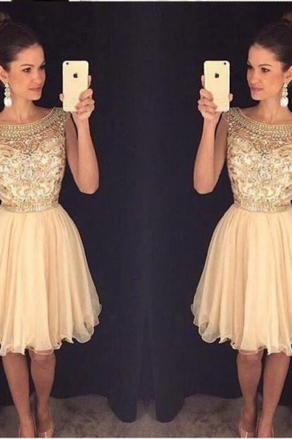 Champagne Homecoming Dress,short Prom Gown,tulle Homecoming Gowns,a Line Beaded Party Dress, Elegant Prom Dresses