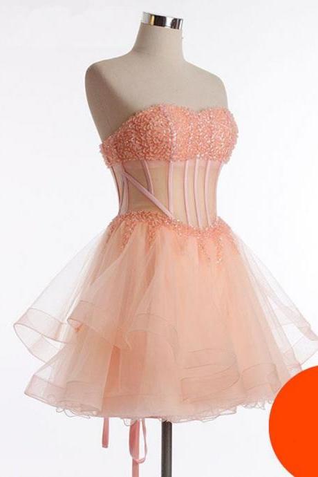 Blush Pink Homecoming Dress,cute Homecoming Dress,beading Homecoming Dress,tulle Homecoming Dress, Cute Short Prom Dress,fitted Homecoming Gowns