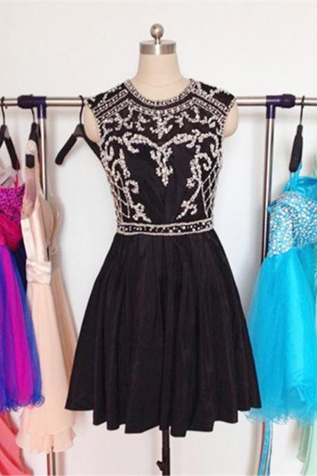 Black Homecoming Dress,short Prom Gown,chiffon Homecoming Gowns,elegant A Line Beading Party Dress,short Prom Dresses
