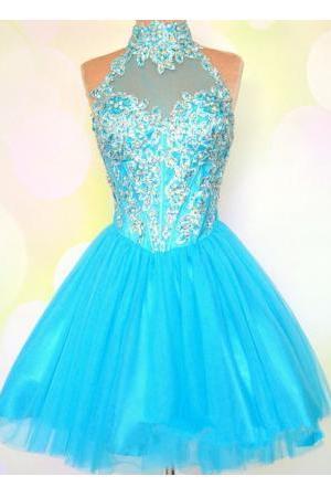 Blue Homecoming Dress,homecoming Dresses,blue Beading Homecoming Gowns,short Prom Gown,cute Sweet 16 Dress,elegant Homecoming Dress,charming
