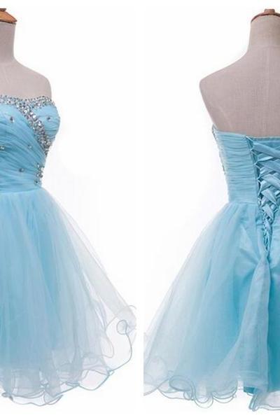  Light Blue Homecoming Dress,Beading Homecoming Dress,Tulle Prom Dress,Short Prom Gown,Formal Dress,2016 New fashion Sweet 16 Dresses