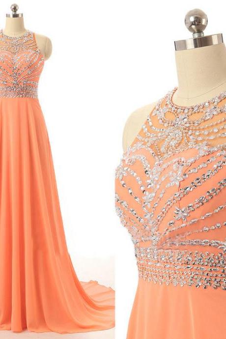 Orange Prom Dresses Long Elegant Chiffon Party Evening Dress Robe De Soiree Formal Gowns