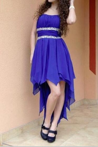 High Low Prom Dresses,chiffon Prom Dress,royal Blue Prom Gown,vintage Prom Gowns,elegant Evening Dress, Evening Gowns,simple Party Gowns,modest