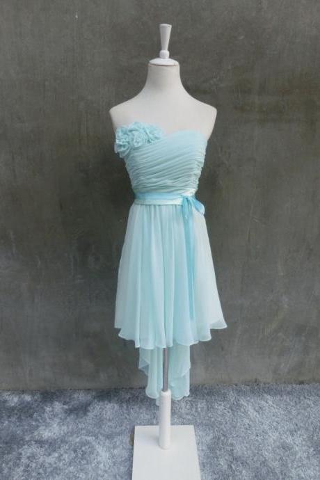  Light Sky Blue Homecoming Dress,High Low Homecoming Dresses,Chiffon Homecoming Gowns,Strapless Prom Dress,Prom Dresses,Sweet 16 Dress,Evening Dresses For Teens