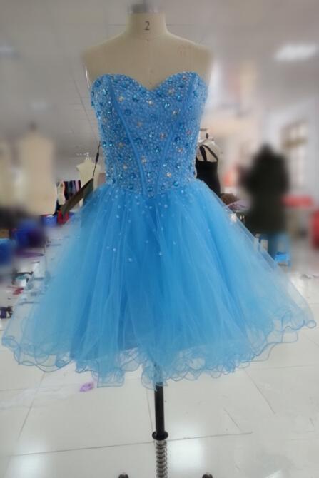 Blue Homecoming Dress,short Prom Dresses,homecoming Gowns,fitted Party Dress,silver Beading Prom Dresses,sparkly Cocktail Dress,backless
