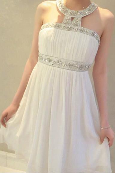 White Homecoming Dress,Short Prom Gown,Chiffon Homecoming Gowns,Princess Party Dress,Prom Dresses With Beading Homecoming Dress For Teens