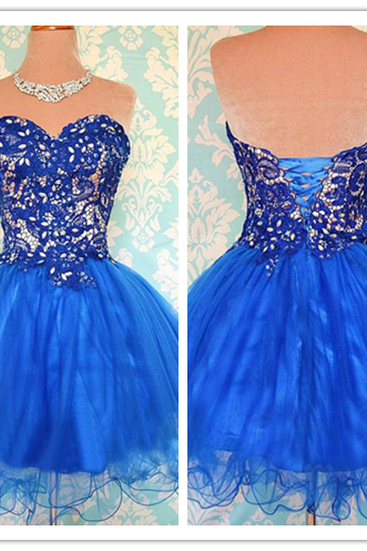 Tulle Homecoming Dress,lace Homecoming Dress,royal Blue Homecoming Dress,fitted Homecoming Dress,short Prom Dress,homecoming Gowns,cute Sweet 16