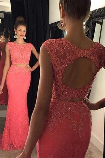 2017 Fashion Prom Dresses,lace Prom Dress,mermaid Formal Gown,2 Pieces Prom Dresses,lace Evening Gowns,2 Piece Formal Gown For Teens