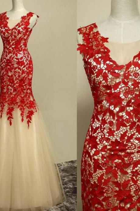 Red Prom Dresses,charming Evening Dress,white Prom Gowns,lace Prom Dresses,2016 Prom Gowns,red Evening Gown,backless Party Dresses