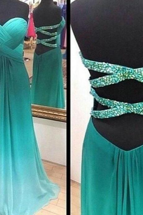 Backless Prom Gown, Prom Dresses,iombre Blue Evening Gowns,simple Party Dresses,2016 Evening Gowns,backless Formal Dress For Teens
