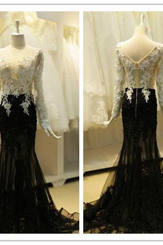 Black Prom Dresses,lace Prom Dress,sexy Prom Dress,simple Prom Dresses,long Sleeves Formal Gown,mermaid Evening Gowns,black Party Dress,prom Gown