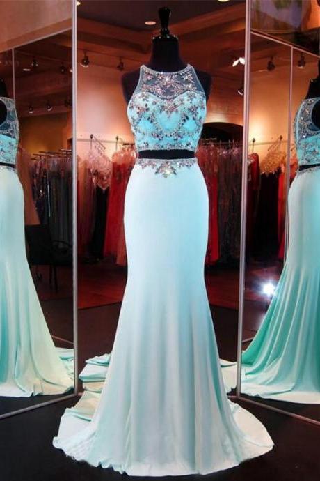 2 Piece Prom Gown,two Piece Prom Dresses,evening Gowns,2 Pieces Party Dresses,chiffon Evening Gowns,sparkle Formal Dress,bling Formal Gowns For