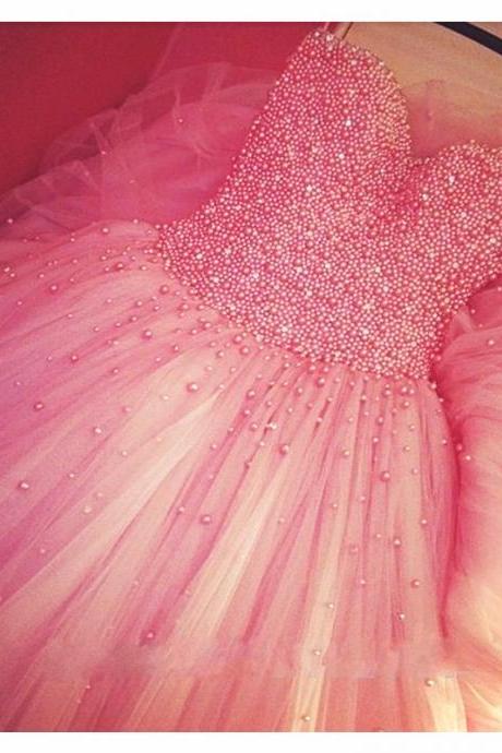  Tulle Prom Dresses,Pink Prom Dress,Modest Prom Gown,Chiffon Prom Gowns,Beading Evening Dress,Princess Evening Gowns,Sparkly Party Gowns