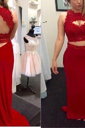 High Quality Prom Dress,2 Pieces Prom Dress,mermaid Prom Dress,appliques Prom Dress,backless Evening Dress