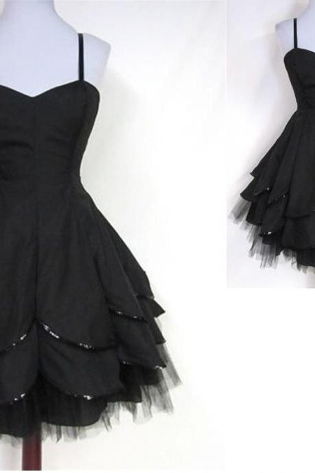 Black Homecoming Dress,tulle Homecoming Dresses,spaghetti Straps Homecoming Gowns,party Dress,short Prom Gown,sweet 16 Dress,modest Homecoming