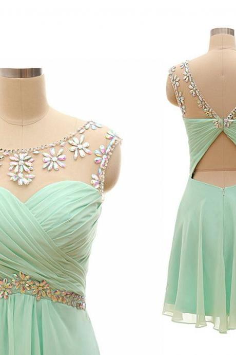 Mint Green Homecoming Dress,Backless Homecoming Dresses,Chiffon Homecoming Dress,Backless Party Dress,Open Back Prom Gown,Open Backs Sweet 16 Dress,Cocktail Gowns,Short Evening Gowns