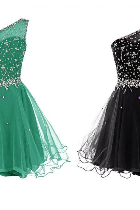 One Shoulder Homecoming Dress,black Homecoming Dresses,tulle Homecoming Dress,green Party Dress,open Back Short Prom Gown,backless Sweet 16