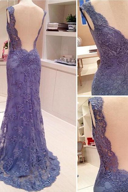 Backless Prom Dresses,lace Evening Gowns,sexy Formal Dresses,lace Prom Dresses,lavender Evening Gown,open Backs Evening Dress,backless Prom