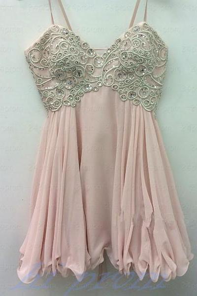 A Line Homecoming Dress,Short Prom Dresses,Chiffon Homecoming Gowns,Blush Pink Party Dress,Sparkly Formal Gown,Cocktails Dress,Sweet 16 Dress