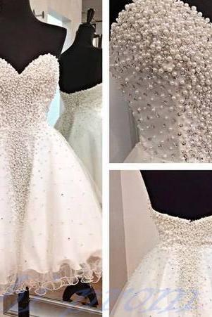 White Homecoming Dress,short Homecoming Gown,tulle Homecoming Gowns,ball Gown Party Dress,prom Dresses With Pearl Homecoming Dress For Teens
