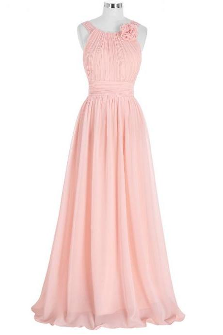  Evening Dresses Long Elegant Pink Chiffon A Line Evening Gowns Formal Party Dresses