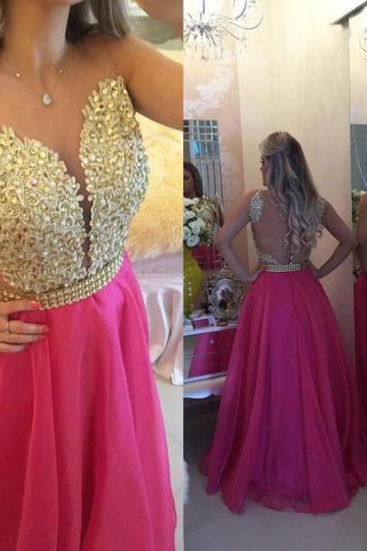 Prom Dresses,Charming Evening Dress,Prom Gowns,Lace Prom Dresses,2016 New Prom Gowns,Gold Evening Gown,Backless Party Dresses