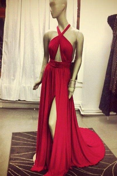 A line Prom Dresses,Princesses Prom Dress,Red Prom Gown,Slit Prom Gowns,Elegant Evening Dress,Modest Evening Gowns,Simple Party Gowns