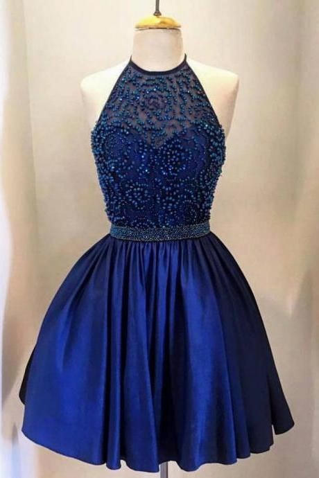 Homecoming Dress,Royal blue halter homecoming dress, Sexy Blue homecoming dress, short homecoming dresses, 2017 homecoming dress, short prom dresses