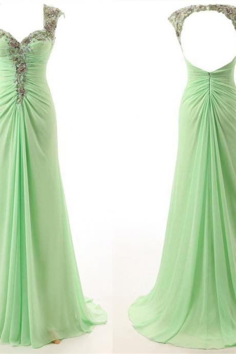2017 High Quality Mint Green Prom Dresses, Cap Sleeves Evening Dresses,sexy Mermaid Prom Dress