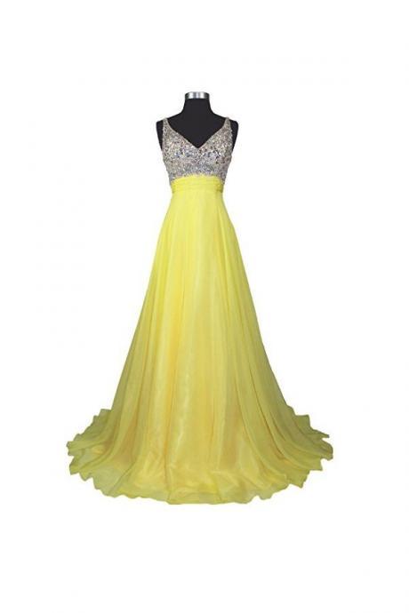 A Line V-neck Formal Chiffon Prom Dresses Evening Dresses Prom Dress