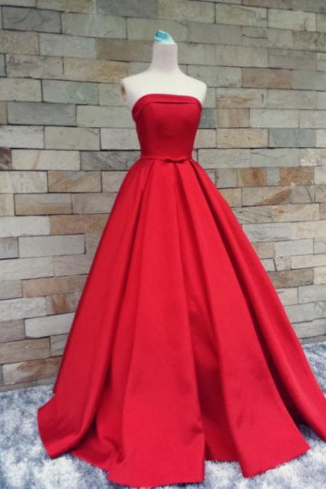 Elegant Red Satin Handmade Prom Gown 2017, Red Prom Dresses, Evening Dresses