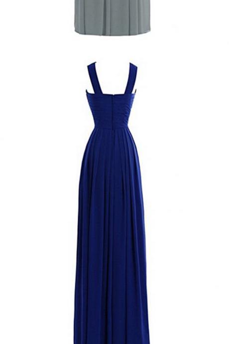Women's Formal Long Bridesmaid Dress With Straps Chiffon Prom Gowns A-line Bridal Evening Dress