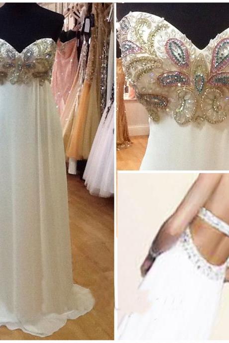 White Prom Dress, Long Prom Dress, Custom Prom Dress, Chiffon Prom Dress, Sexy Prom Dress