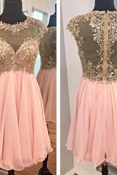 Pink Chiffon Short Homecoming Dresses Beaded Party Dresses Appliques Cocktail Dresses Sexy Graduation Dresses For Teens Plus Size