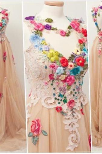 Colorful Appliques Prom Dress,long Prom Dresses,charming Prom Dresses,evening Dress, Prom Gowns, Formal Women Dress,prom Dress