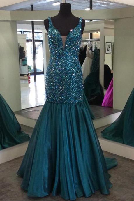 v neck crystal beaded mermaid prom dresses 2017 sparkly gowns 2017,glitter prom gowns