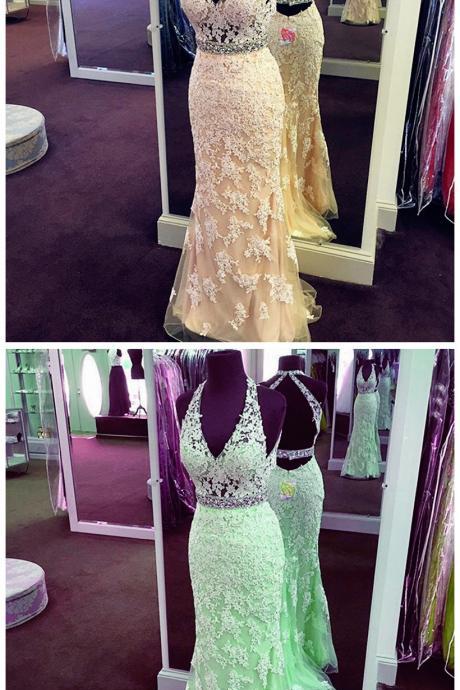 Prom Dress,modest Prom Dress,halter Prom Dress,lace Prom Dress,mermaid Evening Dress.open Back Prom Gowns,prom Dress
