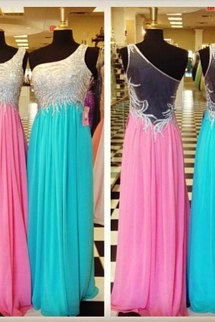 One Shoulder Backless Prom Dress,pink/blue Prom Dresses