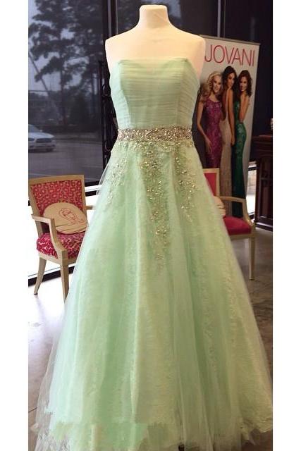 Strapless A-line Prom Dress,green Prom Dresses