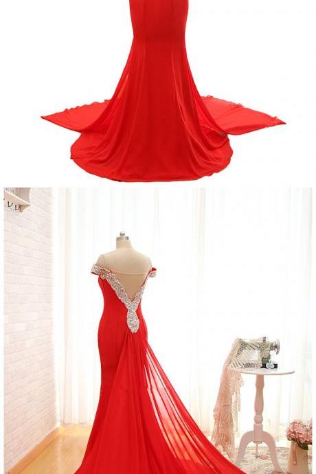 Sequins Cap Sleeves Prom Dress,red Prom Dresses