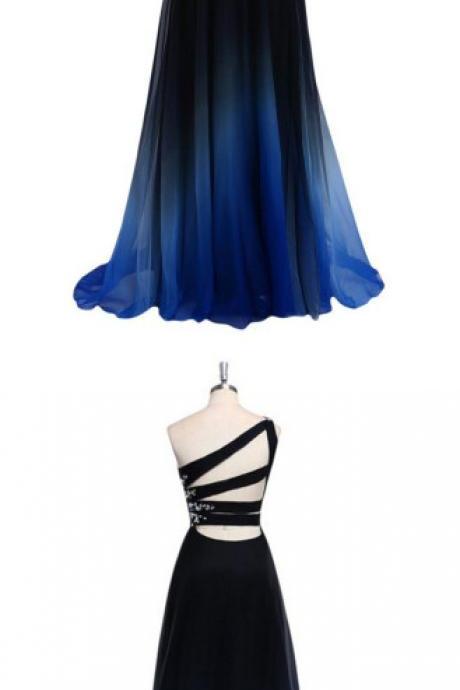 One Shoulder Sexy Prom Dress,dark Blue Prom Dresses