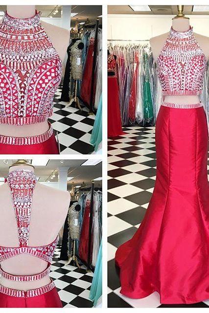 Mermaid Red Prom Dress,two Piece Prom Dresses