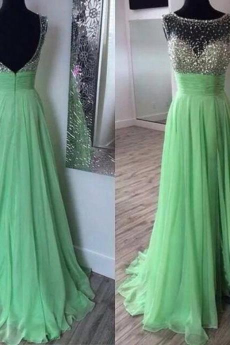 Green Backless Prom Dress,beaded Prom Dresses,evening Dress
