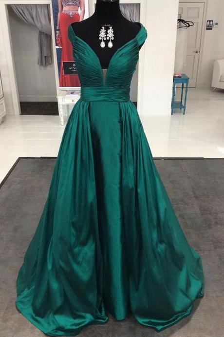 Green Prom Dress,satin Prom Dresses,long Evening Dress
