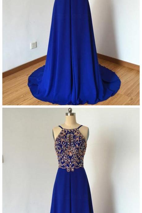 Royal Blue Prom Dress,beading Prom Dresses,long Evening Dress
