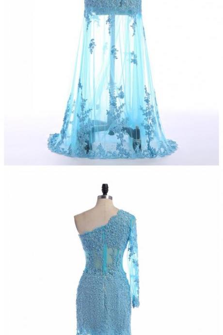 One Shoulder Prom Dress,blue Prom Dresses,long Evening Dress