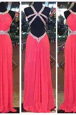 Handmade Pretty Watermelon Backless Prom Dresses 2016, Style Prom 2017, Prom Gown, Evening Dresses, Formal Dresses
