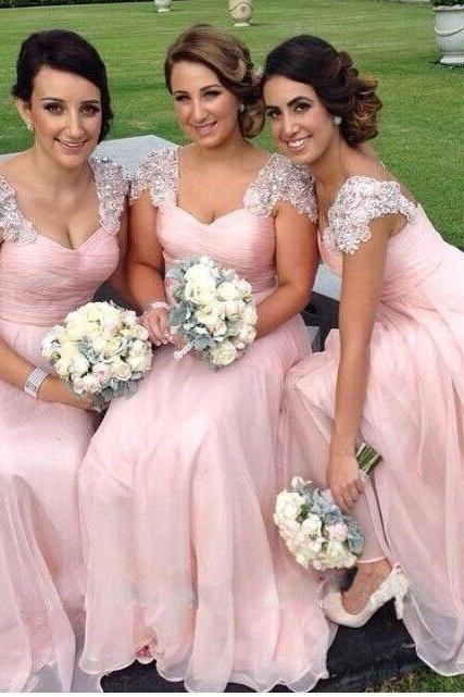 light pink and navy blue bridesmaid dresses