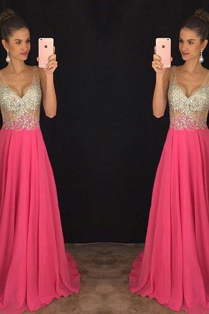 Modest Prom Dresses,sexy Prom Dress, Crystal Prom Gowns Latest Sexy Sleeveless Evening Gowns